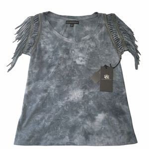Rock and Republic Gray Tie Dye Fringe Top XS NWT